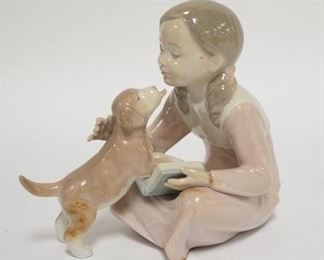 1234	LLADRO SEATED GIRL W/ BOOK & PUPPY. 5 IN H 
