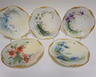 1255	5 JP LIMOGES HAND PAINTED PLATES EACH W/A DIFFERENT FLOWER, 7 5/8 IN
