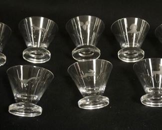 1259	SET OF 8 ORREFORS SMALL CRYSTAL GLASSES W/ETCHED ANIMALS, MOOSE, FOX, ETC, ONE HAS A LEAF DESIGN
