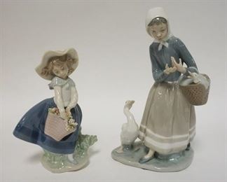 1271	2 LLADRO FIGURES GIRL W/FLOWER BASKET & WOMAN W/GEESE, SOMETHING MISSING FROM HER HAND, TALLEST IS 9 1/4 IN
