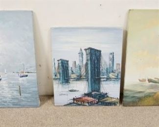 1277	3 OILS ON CANVAS  SHORE & RIVER SCENES, ALL ARE SIGNED, UNFRAMED, LARGEST IS 24 IN X 20 IN
