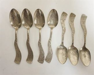 1317	SET OF 7 SPOONS W/PALMER COX BROWNIES COMPLIMENTS OF WONDERLAND, 5 IN
