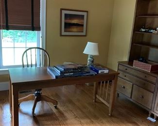 Lane built desk with keyboard drawer and matching wheeled spindle back chair. $285