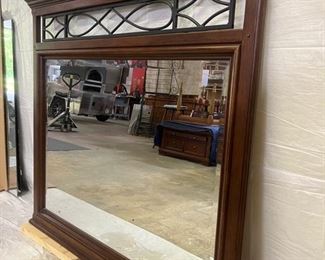 Decorative shelf top framed mirror in hand finished hardwood and wrought iron frame.  54" x 48" 