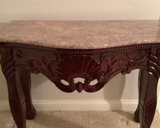 Cherry Carved Marble Accent Table
