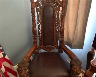 Ornate hand carved wooden chair