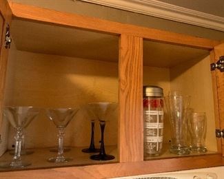 Martini glasses, vintage shaker 