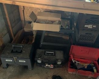 Tool boxes, saw stand, tools