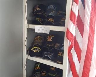 Large selection of ball caps for veteran military personnel