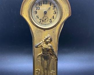 Antique Vintage Art Nouveau Brass Boudoir Mantle Shelf Dresser Clock