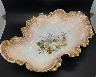 Antique Vintage C. Tielsch Co Germany Porcelain Large Scalloped Freeform Serving Dish