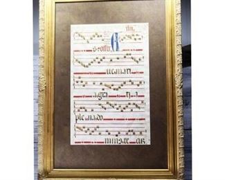 Framed Antique Antiphonal Illuminated Double Sided Sheet Music