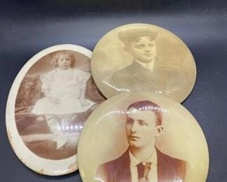 Set of 3 Antique Victorian Era Button Style Photos Sepia Toned