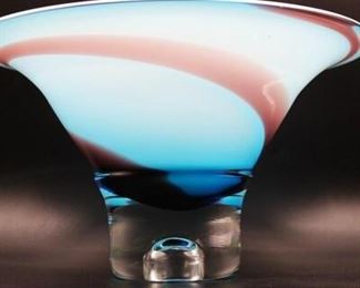 Thick Translucent Glass Blue Red Swirl Decorative Bowl
