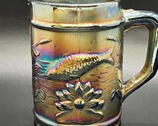Vintage Dugan Amethyst Black Carnival Glass Fisherman Mug