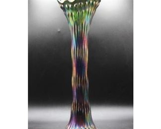 Vintage Fenton Green Carnival Glass Rustic Standard Swung Vase