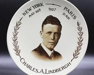 Vintage French Sarreguemines Charles A. Lindbergh Collectible Commemorative Plate