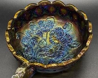 Vintage Imperial Carnival Glass Quilted Texture Pansy Flower Nappy Bowl Dish