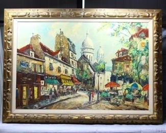 Vintage Large Impressionist Original Oil Painting Place du Tertre France