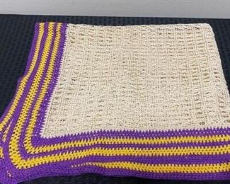 Vintage Square Purple Gold Edge Crochet Table Cloth Cover