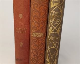 Rudyard Kipling collection. 1893 Many Inventions D Appleton, 1895 The Second Jungle Book Century Co, and 1897 The Seven Seas D Appleton and company. Approximately 7-⅝" by 5-¼"