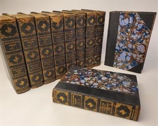 1906 the works of Robert Louis Stevenson Edition de Luxe Davos Press limited edition number 349/1000. Complete 10 volume set. Blue marble with leather highlights.  Approximately 8-½" by 5-⅞"