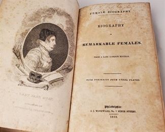 1835 Female Biography of Remarkable Females. Portraits with steel plates published in Philadelphia by JJ Woodward.  Approximately 8-⅞" by 5-⅝"  
