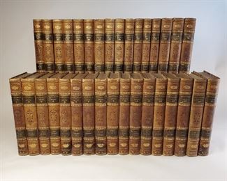 1838 Oeuvres Completes de Chateaubriand French collection of 36 leather bound volumes.  Beautiful illustrations. Published by Pourrat Freres Paris. Approximately 9-½" by 6-¼"