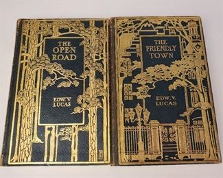 1905 The Open Road A Little Book for Wayfarers and 1906 The Friendly Town by E V Lucas published by Henry Holt and Company. Gold and dark green decorative covers. Approximately 6-⅜" by 4-¼"