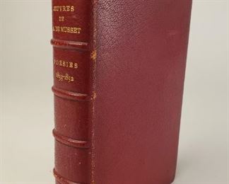 Oevres de Alfred de Musset Poesies 1833-1852 Paris published by Alphonse Lemerre. French poetry with fine binding and gold edges. Original bookmark. Approximately 6-¼" by 3-¾"