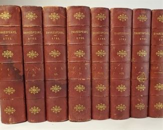 1895 The Works of William Shakespeare Eight of Ten original volumes. Missing volumes V and VI. Edited by Rev. Alexander Dyce. Published by Swan Sonnenschein and Company London.  Approximately 8-¾" by 5-⅞"