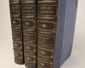 1872-1874 The Life of Charles Dickens by John Forster three volumes published by Chapman and Hall in London. First edition. Each volume with engraved frontispiece portraits of Dickens at different stages of his life.  Approximately 8-½" by 5-⅞"