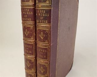 1855 The Life and Works of Goethe G H Lewes in two volumes. Fine binding printed in London by David Nutt in the Strand.  Approximately 8-¾" by 5-¾"