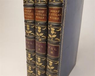 1839 The Poetical Works of Robert Burns in three leather bound volumes published by William Pickering London Aldine Edition.