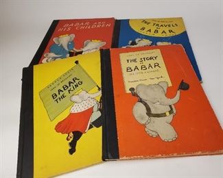 1930s Babar collection of 4 volumes by Jean de Brunhoff. Published by Random House. 1st editions.  Approximately 11-¼" by 8-½"