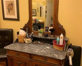 vintage vanity with marble top, from Shelton's Salon, Arlington, TX