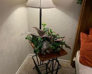 lamp table with iron magazine rack and wood top