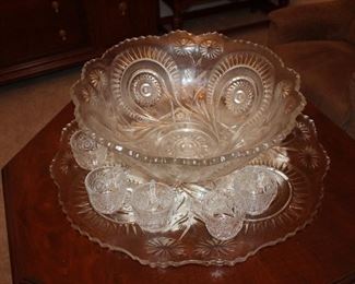 massive, heavy punch bowl, tray, and cups