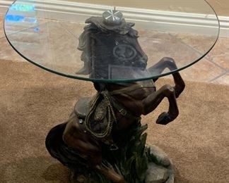 End Table Glass Top w Horse Base 