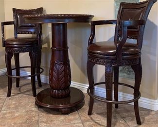 Steve Silver Co Pub Set: Antoinette 2 Swivel Bar Stools and Pedestal Table