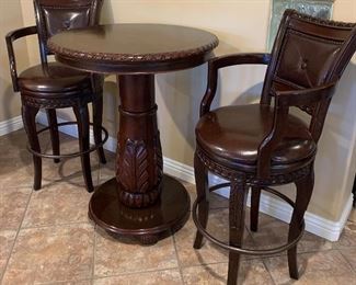 Steve Silver Co Pub Set: Antoinette 2 Swivel Bar Stools and Pedestal Table