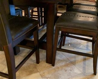 Pub Style Rectangular Dining Table w Built-in Leaf and 8 Chairs