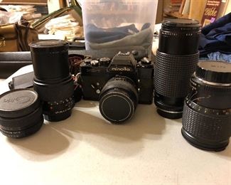 Vintage Minolta XE-7 camera and lenses 