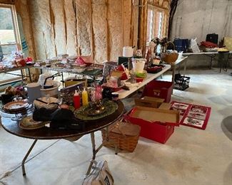 Dishes, silver, Christmas dishes and books 