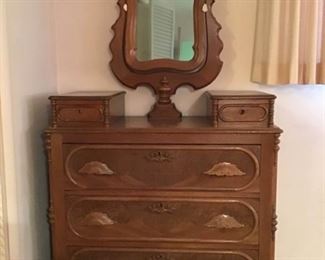 Antique Wood Dresser with Mirror