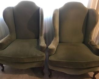 Pair North Hickory Green Velvet Armchair