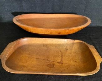 Pair Oblong Wood Dough Bowls