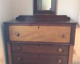 Tiger Maple Chest of Drawers plus Framed Mirror