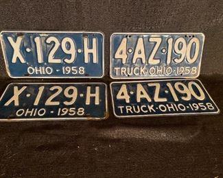 Two Pair of 1958 Ohio License Plates