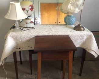 Vintage Lamp, Mirror, and Small Table